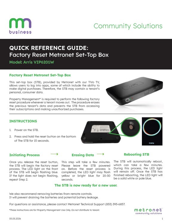 Community Services - QRG - Landlord Resetting TiVo Set Top Box
